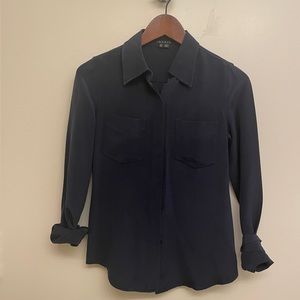 Theory navy silk shirt petite